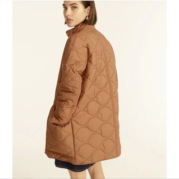 J Crew Large Quilted Cocoon Puffer Coat Primaloft Dark Nutmeg Brown AQ470 - Picture 4 of 16
